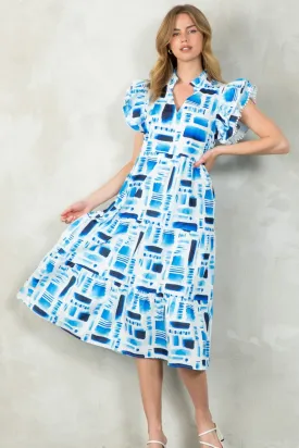 Azure Brushstroke Midi Dress