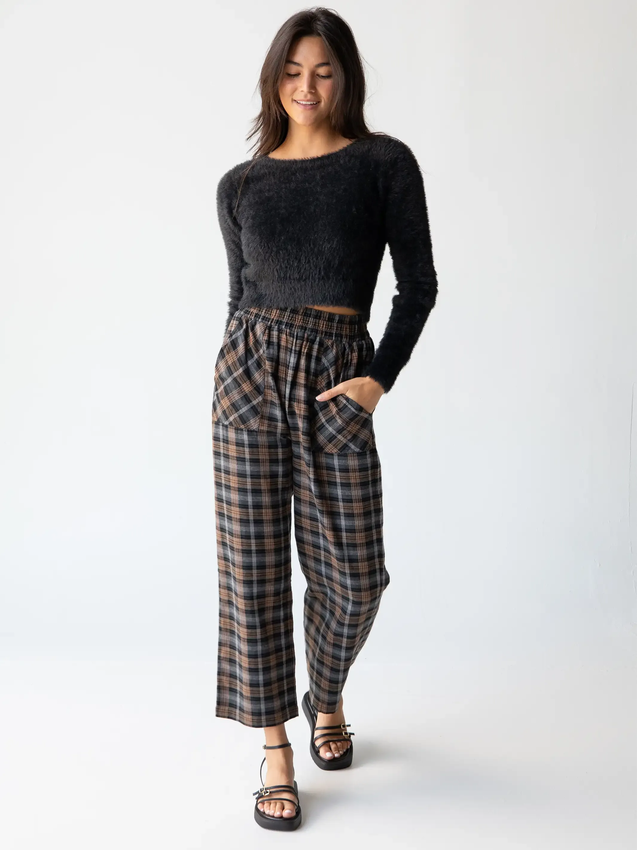 Brown Grey Plaid Beckett Flannel Pant