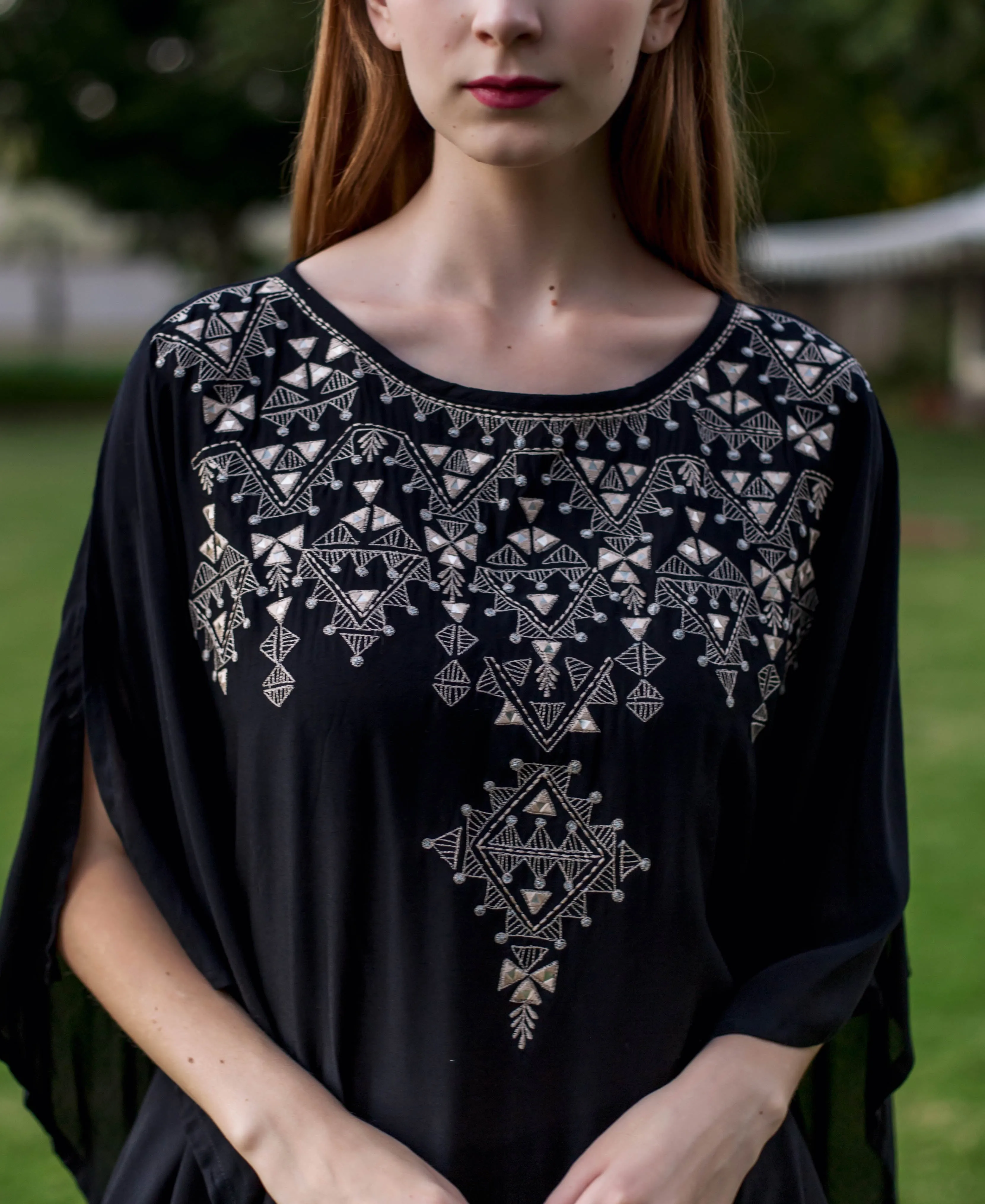 Black Muslin Embroidered Kaftan