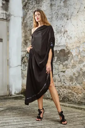 Black One Shoulder Kaftan With Sleeves