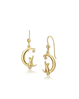 Carlton London 18Kt Gold Plated Classic Earrings With Moon & Cat