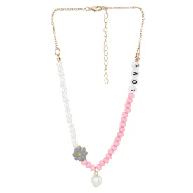 Carlton London Girls White & Pink Gold-Plated Enamelled Necklace Kjn047