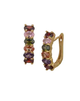 Carlton London Gold Plated Multicolored Stone Circular Huggie Hoop Earring For Women