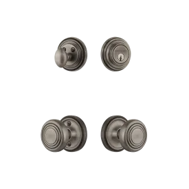 Classic Rosette Entry Set with Deco Knob in Antique Pewter