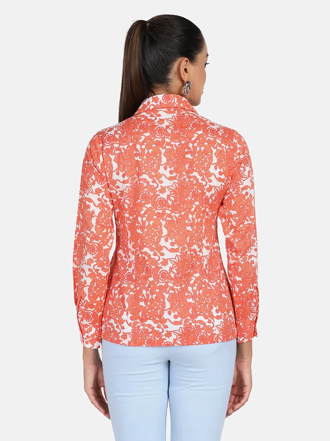 Cotton Printed Shirt - Orange