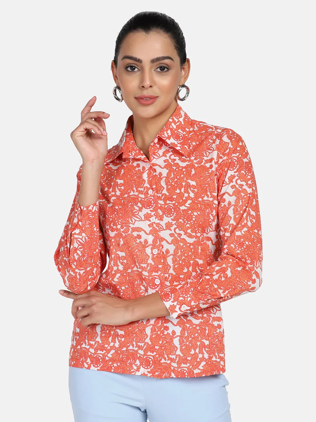 Cotton Printed Shirt - Orange