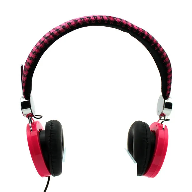 Gingham Woven Stereo Headphones