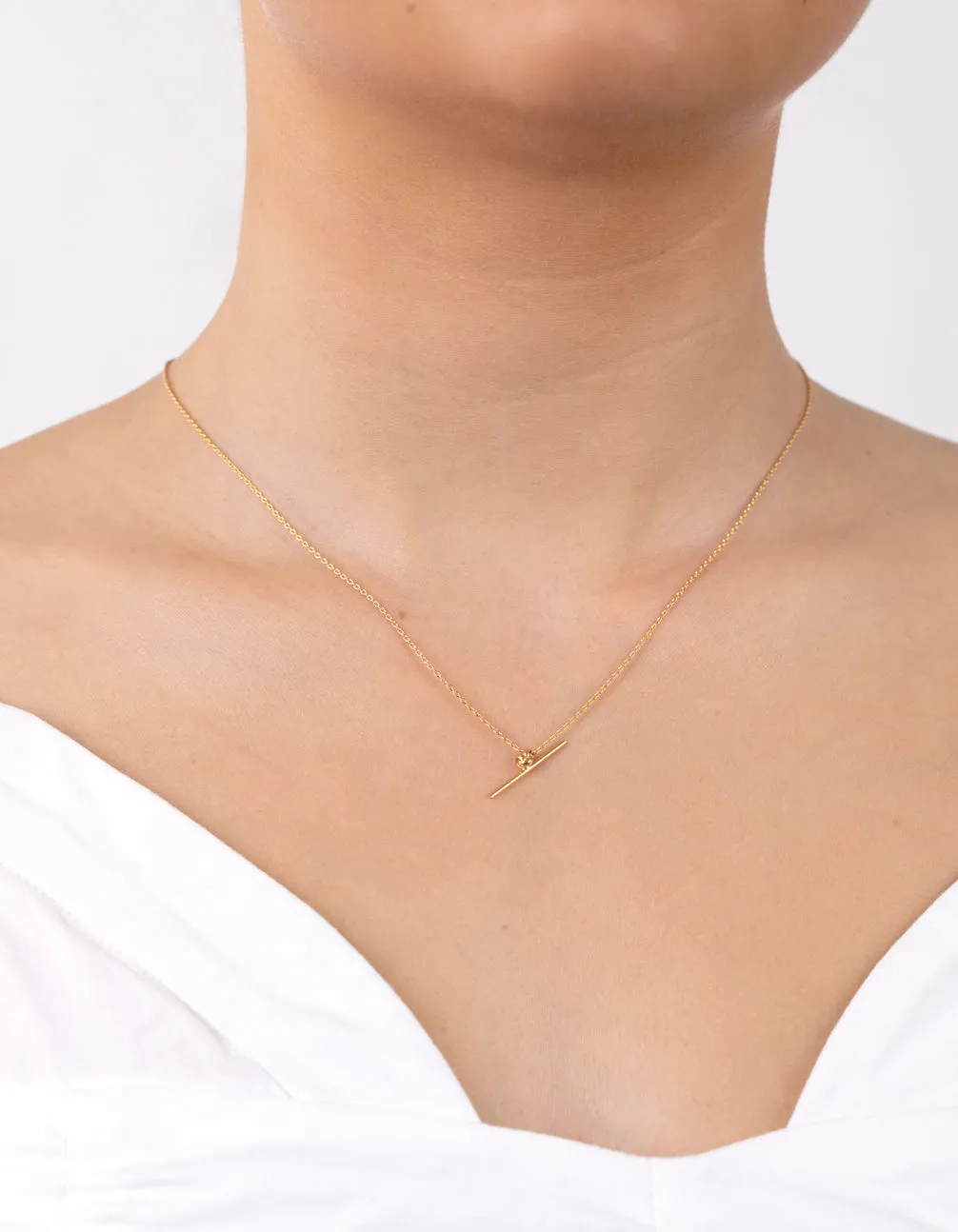 Gold Plated Sterling Silver Fine T Bar Necklace