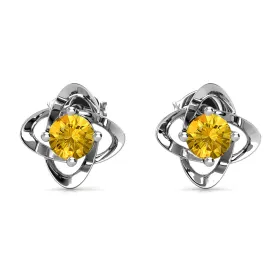 Infinity November Birthstone Citrine Earrings, 18k White Gold Plated Silver Birthstone Earrings with Crystals