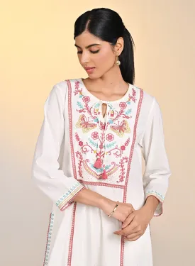 Nida Ivory Embroidered Crinkled Viscose Georgette Embroidered Kurta for Women