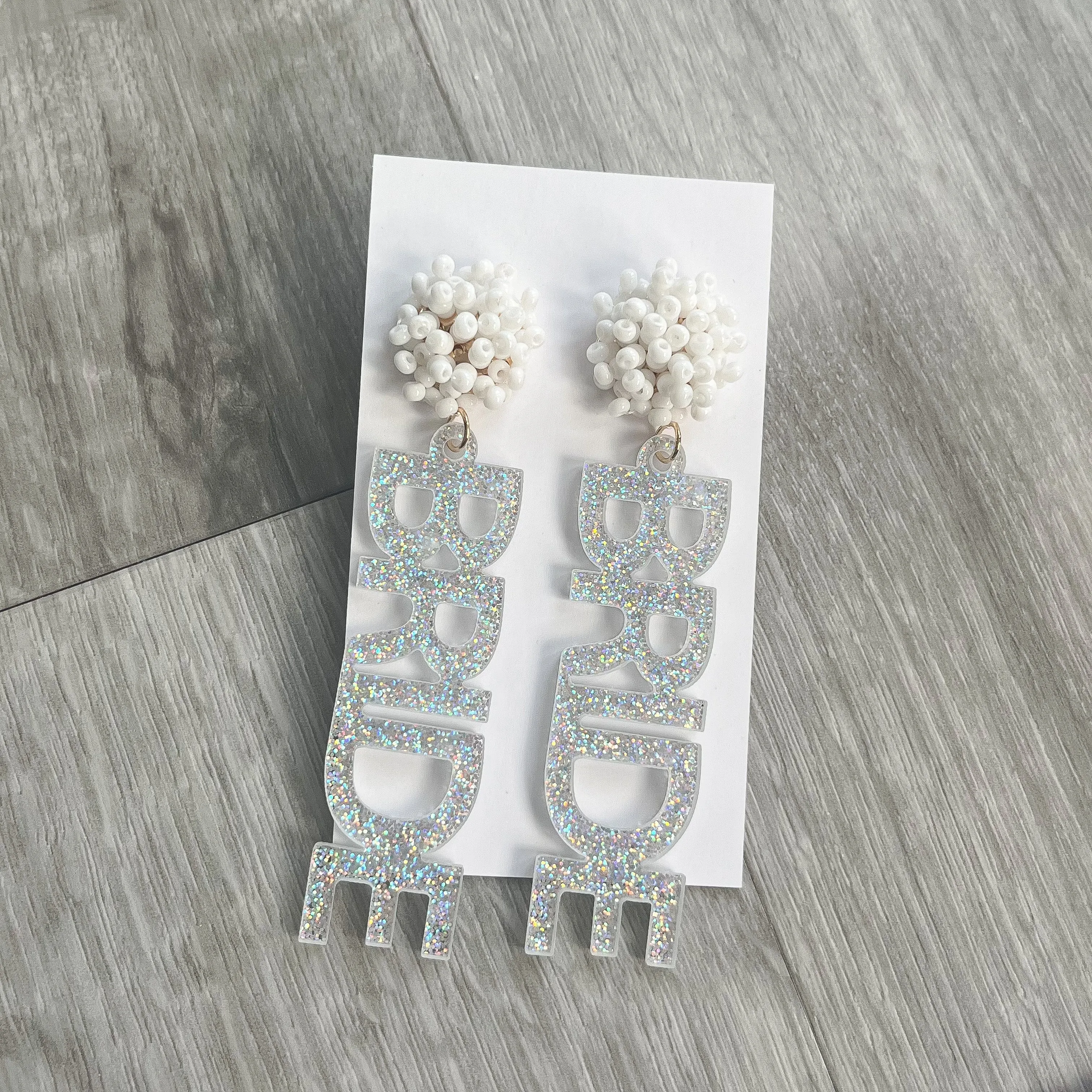 White Iridescent Bride Statement Earrings